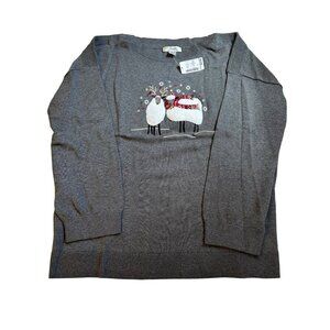 Christopher & Banks Gray Holiday Sweater With Sheep Embroidery size 1X NWT